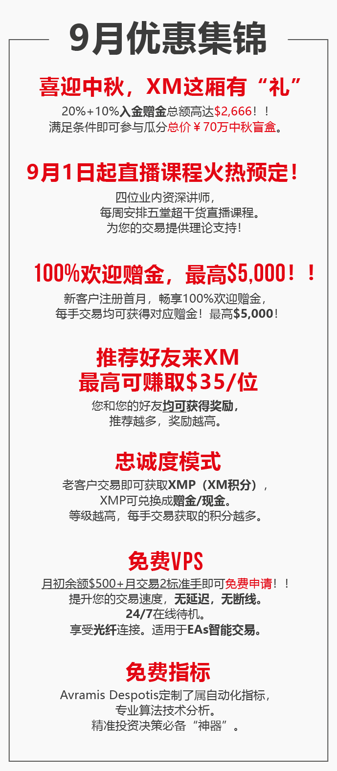 XM 9月福利活动查收提醒! XM 9月福利活动查收提醒!