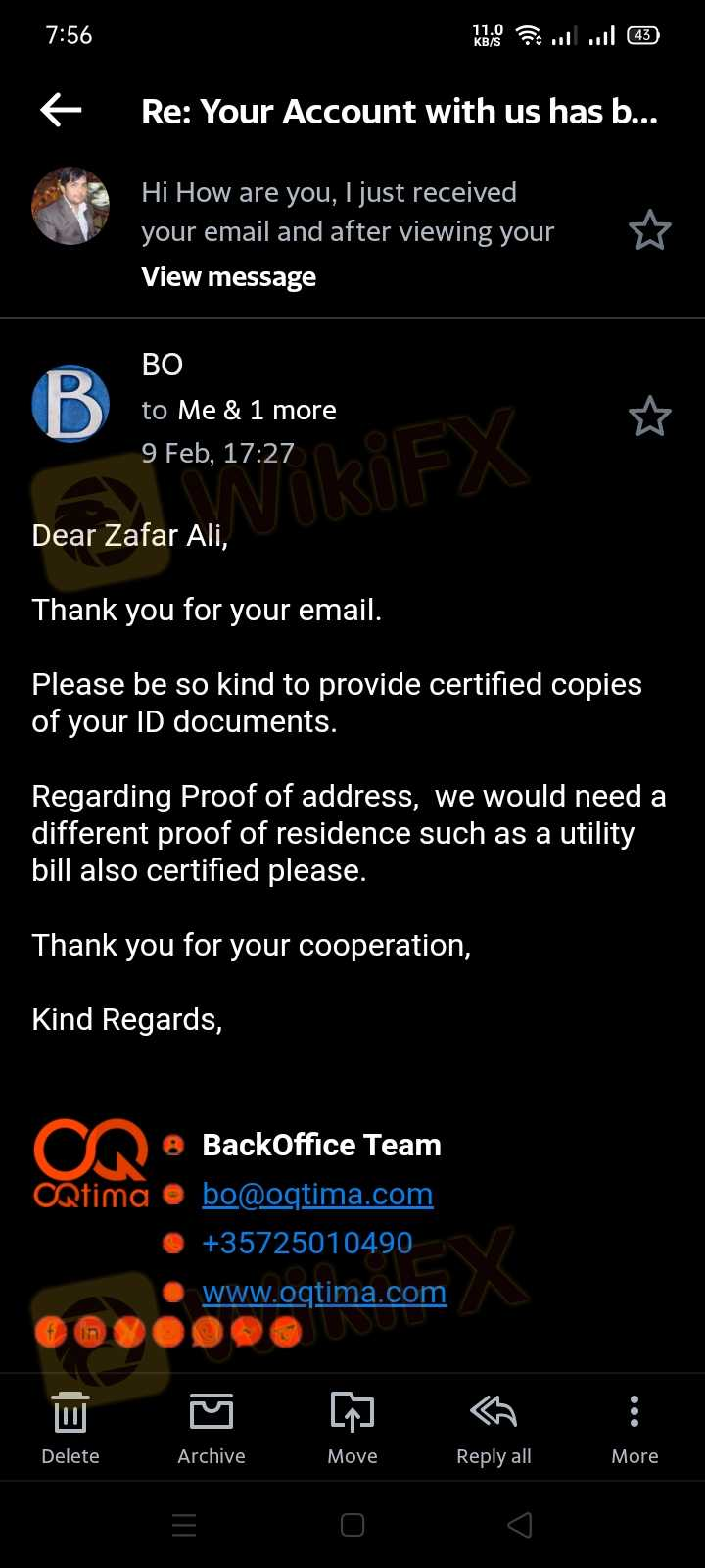 嗨,我的名字是扎法尔·阿里。我的注册帐户位于 Oqtima经纪人是 azafar46@yahoo.com。 Oqtima经纪人是骗子经纪人。这是我对此的评论 Oqtima全球经纪商。当我之前在美国股票交易中存入损失 600 美元时,他们退还了我剩余的 100 美元余额。几天后,当我再次存入 500 美元并再次进行美国股票交易时,我在美国股票快速交易中获利 2920 美元,因此他们为非法交易找借口,并试图吃掉我的利润 2920 美元,因为从 15 天开始,他们就折磨了我要求提供不同的文件,我什至提供了我的帐户已经完全验证。这证明它是一个骗子经纪人。我的存款是 500 美元,利润是 2920 美元。所有外汇交易者请公开倾听,该经纪商永远不会给您带来利润。每个阅读这篇评论的人请从这个诈骗经纪人那里提取您的资金。我将在各处发布所有视频和屏幕截图的证据。我还在他们的法规中对他们立案。管理员请宣布该经纪人为骗局,并帮助我收回我的 3419 美元。在信任试点评论网站上,该骗子公司的其他受害者很少 Oqtima全球的。他还在他们的电子邮件中一次又一次地告诉我我的交易策略。这家公司对我的交易策略有何看法?是受监管的经纪人这样做。他们还阻止了我的 mt4 帐户和对我门户的访问。 嗨,我的名字是扎法尔·阿里。我的注册帐户位于 Oqtima经纪人是 azafar46@yahoo.com。 Oqtima经纪人是骗子经纪人。这是我对此的评论 Oqtima全球经纪商。当我之前在美国股票交易中存入损失 600 美元时,他们退还了我剩余的 100 美元余额。几天后,当我再次存入 500 美元并再次进行美国股票交易时,我在美国股票快速交易中获利 2920 美元,因此他们为非法交易找借口,并试图吃掉我的利润 2920 美元,因为从 15 天开始,他们就折磨了我要求提供不同的文件,我什至提供了我的帐户已经完全验证。这证明它是一个骗子经纪人。我的存款是 500 美元,利润是 2920 美元。所有外汇交易者请公开倾听,该经纪商永远不会给您带来利润。每个阅读这篇评论的人请从这个诈骗经纪人那里提取您的资金。我将在各处发布所有视频和屏幕截图的证据。我还在他们的法规中对他们立案。管理员请宣布该经纪人为骗局,并帮助我收回我的 3419 美元。在信任试点评论网站上,该骗子公司的其他受害者很少 Oqtima全球的。他还在他们的电子邮件中一次又一次地告诉我我的交易策略。这家公司对我的交易策略有何看法?是受监管的经纪人这样做。他们还阻止了我的 mt4 帐户和对我门户的访问。