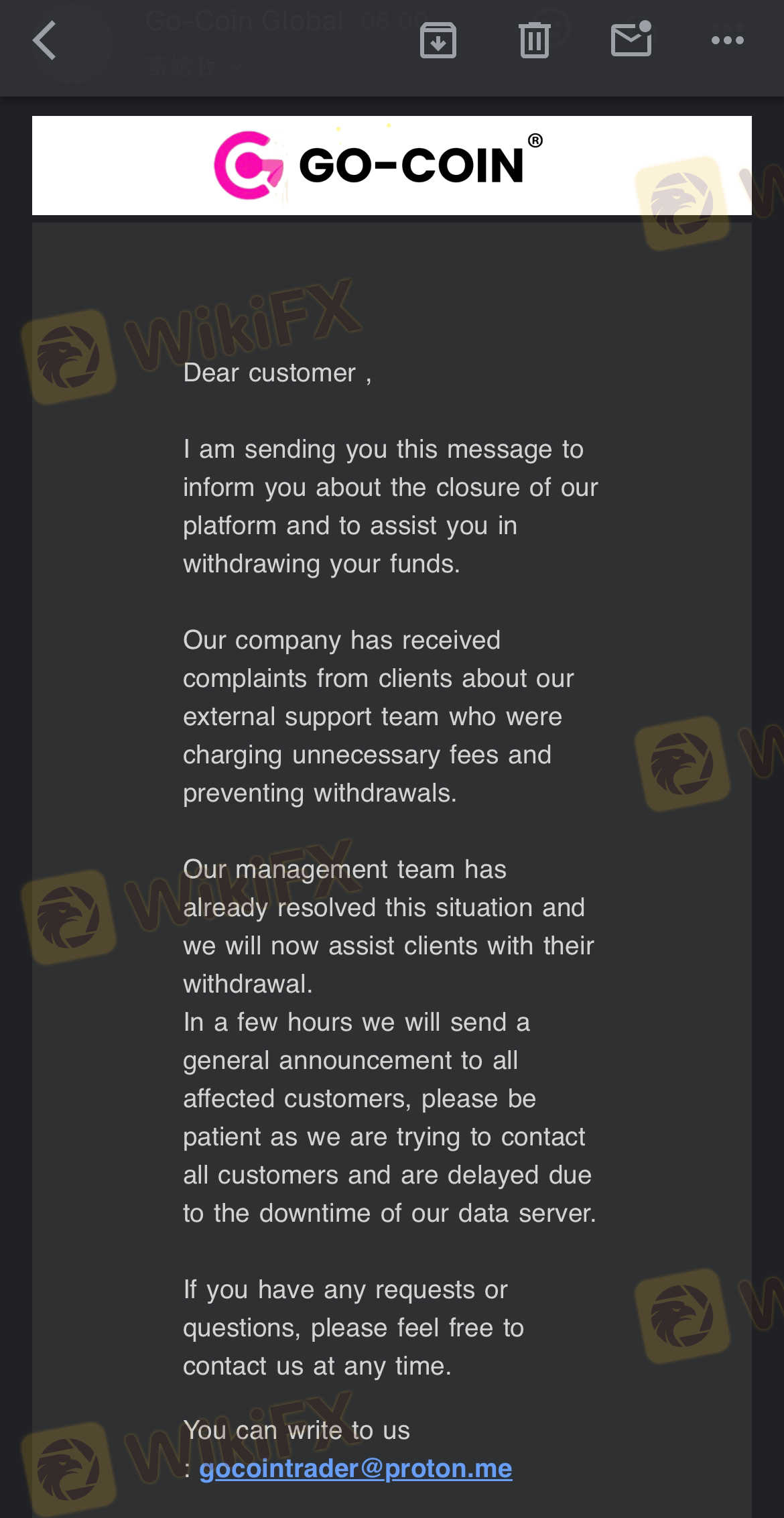 我从 11 月份开始在该平台上投资。几次提款后,我被要求支付税费和管理费。我无法支付最后一笔款项,资金被冻结。 平台消失了,今天支持团队写信给我,向我解释了事情的原委。 支持团队说他们会发函并帮助我取款。 我已经投资了 100,000 多美元,并支付了两笔额外款项。 我希望他们能尽快解决这个问题,因为我需要我的钱! 我从 11 月份开始在该平台上投资。几次提款后,我被要求支付税费和管理费。我无法支付最后一笔款项,资金被冻结。 平台消失了,今天支持团队写信给我,向我解释了事情的原委。 支持团队说他们会发函并帮助我取款。 我已经投资了 100,000 多美元,并支付了两笔额外款项。 我希望他们能尽快解决这个问题,因为我需要我的钱!