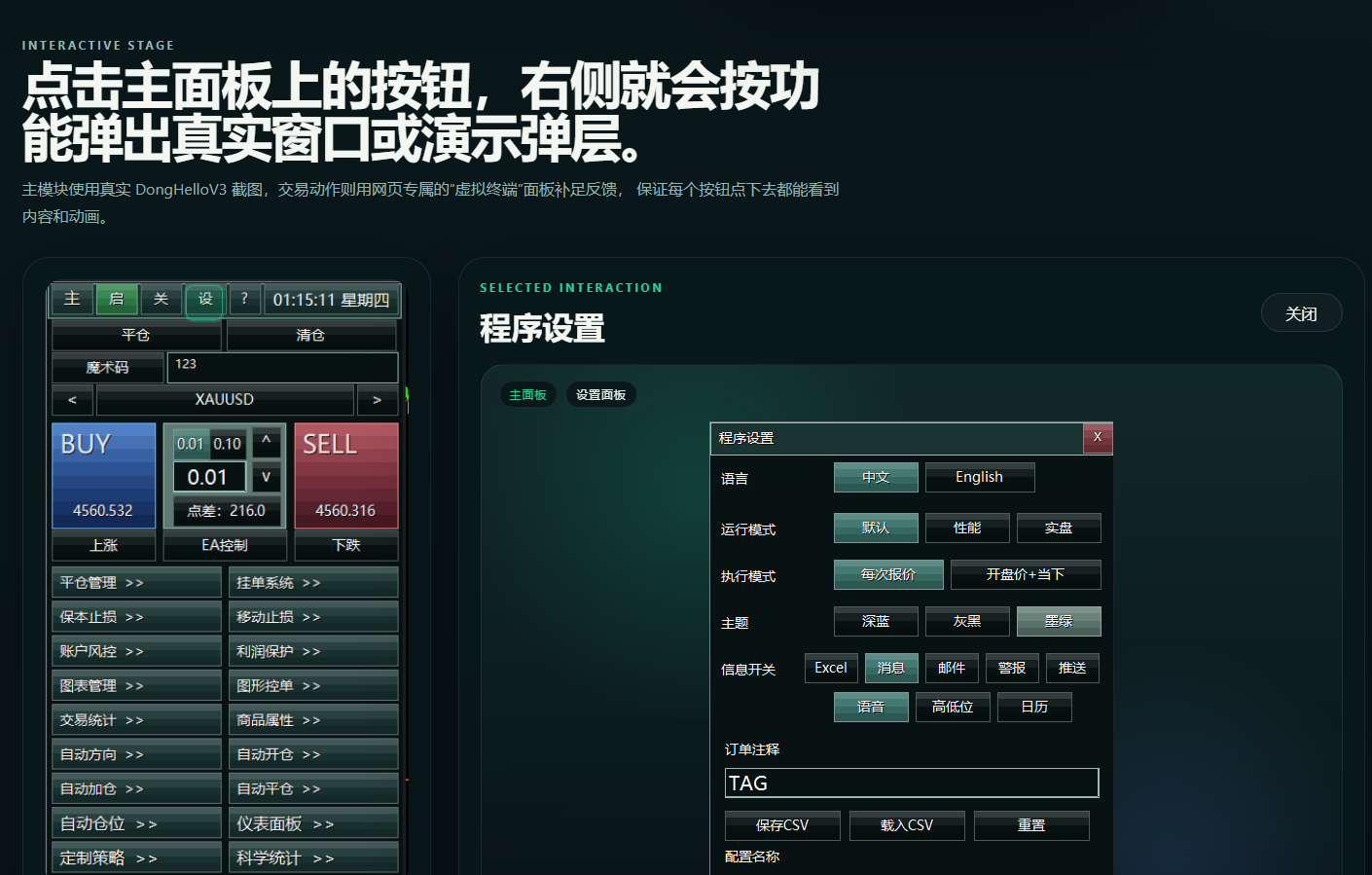 DongHelloV3 支持外汇，期货，A股 MT5 EA 可视化控制显示